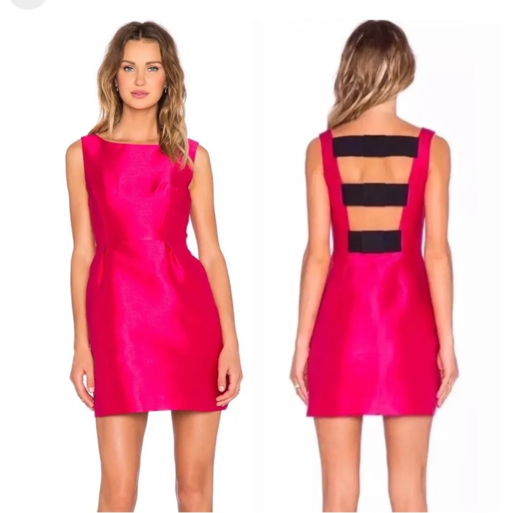Hot pink open back flirty bow mini dress by Kate Spade.